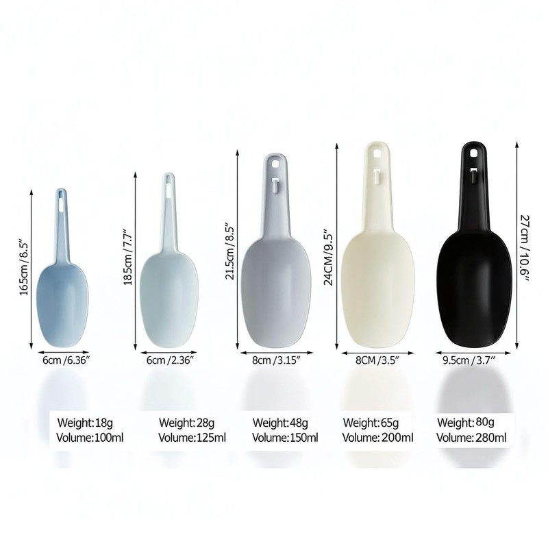 Plastic Flour Scoops, Pet Food Scoops Plastic Pack of 5,