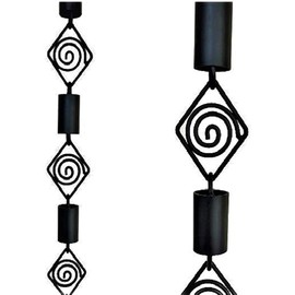 Rain Chains Pacific Spiral Diamond Rain Chain, 8.5 Feet Length, Aluminum, Black Powder Coated, Decorative & Functional for Gutter Downspouts