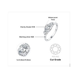 JewelryPalace Classic 3 Stones 1.4ct Moissanite Engagement Rings for Women, 925 Sterling Silver Promise Ring for Her, Round Cut Simulated Diamond Anniversary Wedding Rings VVS D-F Size 7