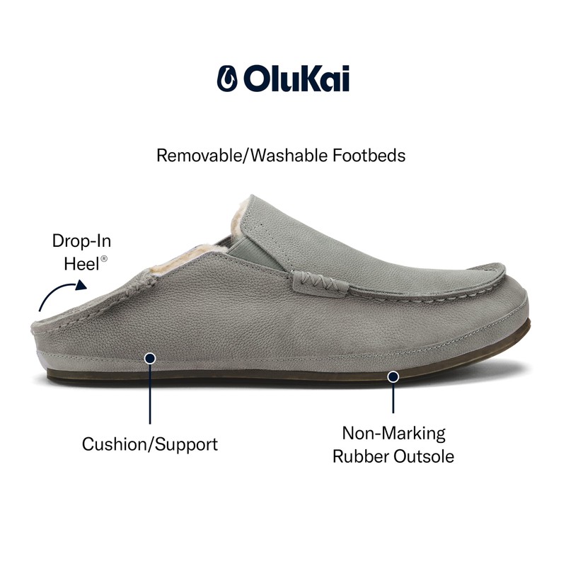 OLUKAI Moloa Slipper, Men's Premium Leather Slip-On Shoes, Soft Genuine