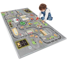 Kids Rug Play Mat Great for Playing with Cars and Toys,Educational Kid Road and Traffic City Life Carpet,Children Baby Fun Throw Rug for Bedroom Play Room,47X63Inch/120X160CM