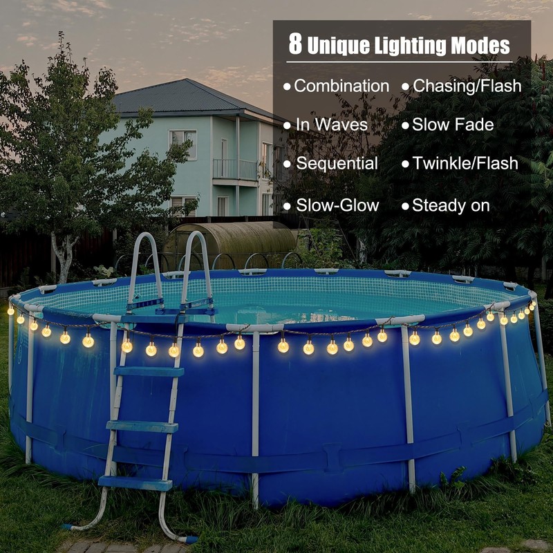 Hahood 72 Ft Solar Pool String Lights for Above Ground