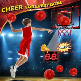 Indoor Mini Basketball Hoop for Kids, Basketball Hoops Over The Door with LED Lighting, Scoreboard & 2 Balls, Basketball Toys Gifts for 5 6 7 8 9 10 11 12 Year Old Boys Girls