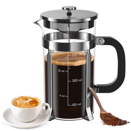 BeanNest 21 Ounce / 600ML French Press Coffee Maker - Stainless Steel & Borosilicate Glass, 4 - Filter for Smooth Brews - Perfect for Cold Brew, Espresso & Tea