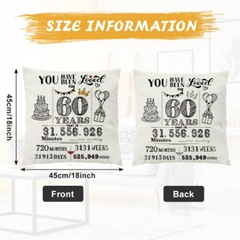 Yontree 60th Birthday Gift for Women and Men - 45x45 CM Cushion Cover Double-Sided Throw Pillow Case - Birthday Decorations for 60 Year Old