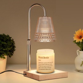 Candle Warmer Lamp Adjustable Height & Dimmable, Electric Candle Warmers for Jar Candles, Home Decor Lamp with Timer, Perfect Gifts for Women Men, Safe Night Light for Bedroom Office (Amber-wood B)