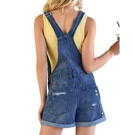 Roskiky women's buckle straps denim dungarees with cuffed hem pockets - Z-dark blue, size: xl