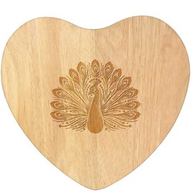'Graceful Peacock Display' Wooden Heart Shaped Chopping/Cutting Board (WB00077886)
