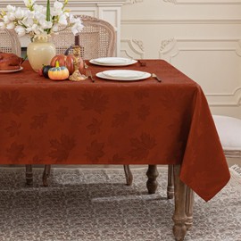 Softalker Thanksgiving Jacquard Tablecloth - Fall Maple Leaves Rectangle Table Cover, Autumn Harvest Damask Polyester Fabric Table Cloths Decor for Holiday, Dining, Party - Rust 60 x 144”