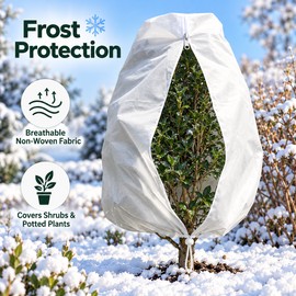Plant Frost Protection Cover for Shrubs and Potted Plants – Breathable Non-Woven Fabric with Zipper and Drawstring for Winter Garden Care