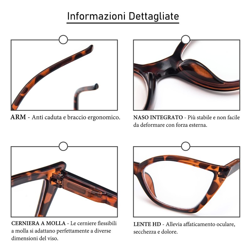 Kodilin Lesebrille für Damen, Anti-Licht, blaues Katzenauge, PC-Brille mit Federscharnier,