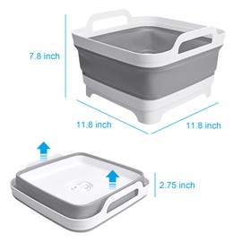 Collapsible Wash Basin with Drain Plug, 2.4 Gallon (9L) Collapsible Dish Basin, Portable Bottle Washing Basin for Baby Bottles, Vegetable Washing, RV Camping