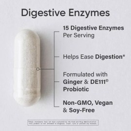 Advanced Digestive Enzymes with Probiotics & Ginger – Plant-Based, Vegan Certified, Non-GMO, Supports Gut Health, Nutrient Absorption & Bloating Relief