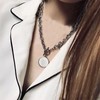 TseenYi Punk Chunky Toggle Necklace Silver Disc Pendant T Clasp
