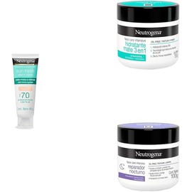 Neutrogena. Protector Solar Facial Tono Claro Dermcare FPS50 40g + Crema Hidratante Facial Mate 3 en 1 Face Care Intensive D 100g + Crema Hidratante Facial Reparador Nocturno Colageno 100g
