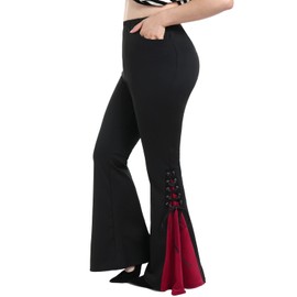 ROSE GAL Womens Plus Size Gothic Lace Up Two Tone Godet Hem Pull On Flare Pants(Black_5/L)