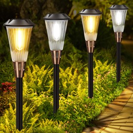 BITPOTT Solar Lights Outdoor Waterproof,2-Color Adjustable,4Pack Bright Up to 12 Hrs,Auto On/Off Garden Lights Solar Powered Landscape Lights for Yard Path Walkway Driveway （Cool White/Warm White）