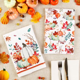 Quera 2 Pcs Fall Kitchen Towels Autumn Pumpkin Dish Towels 15.7x23.6 Inch Thanksgiving Maple Leaves Hand Towels Dishcloth Rustic Farmhouse Hand Drying Cloth Towel for Home Kitchen Cooking Baking