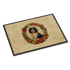 Caroline's Treasures DAC2338JMAT Cavalier Spaniel Christmas Flowers Doormat Front Door Mat Indoor Outdoor Rugs for Entryway, Non Slip Washable Low Pile, 24H X 36W