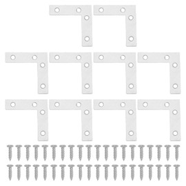 PATIKIL Flat Mending Plate 2.4"x0.6", 10 Pcs Stainless Steel L-Shape Flat Bracket for Shelves Corner Braces Brackets Metal Fixing Joining Plates for Wood Furniture Cabinet Frame Repair