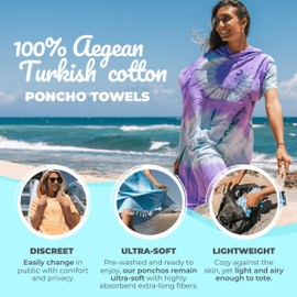 Nova Blue Surf Poncho – Large Changing Towel (33 x 37) – 100% Cotton Hooded Towel Adult for Surf Beach Pool and Swim (Purple tie-dye)