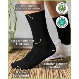 gigando Bamboo Socks Soft Waistband Premium Quality No Rubber Waistband Extra Soft for Men & Women, 6 Pairs - Black