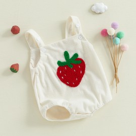 MAHUAOYIXI Newborn Baby Girls Outfits Ribbed Strawberry Embroidery Romper Round Neck Sleeveless Bodysuits Infant Baby Girls Clothes (Beige, 3-6 Months)