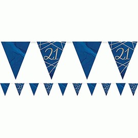 Creative Party Age 21 Paper Bunting, Banner, Foil Stamped, Navy/Gold Geode Print, Birthday Celebrations, 3.7m, 11 Flags, J006
