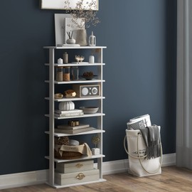 MAT EXPERT 8-Tier Vertical Shoe Rack, Tall Narrow Shoe Storage Stand with Removable Shelf & Anti-Tippling Device, Non-Slip Foot Pads, Space Saving Shoe Organizer for Entryway, Closet, Corner (White)