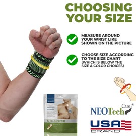 NeoTech Care Wrist Band - Light, Elastic, Men, Women, Right or Left (Green Color, Size M, 1 Unit)