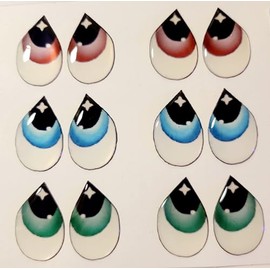 Adhesive Resin Eyes FNY 1004 - Large/G - 9 Pairs - W/H: 1.7x2.5 cm (0.67" x 1") - for use with Cold Porcelain Air Dry Clay, Polymer Clay, EVA, Felt, Fabric, Plaster, Paper, Ceramic and more