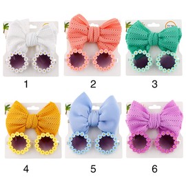 Children Bow Headbands Hairband with Sunglasses Set Nylon Ribbon Sunglasses Handmade Soft Hair Accessories for Baby Girls Newborns Infants Toddlers Kids (Yellow)