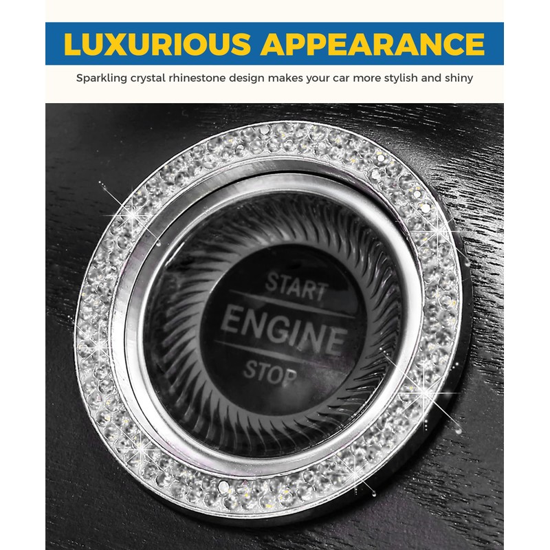 iolory car Start Button Cover,Car Stickers,Crystal Double Rhinestone Automotive Engine