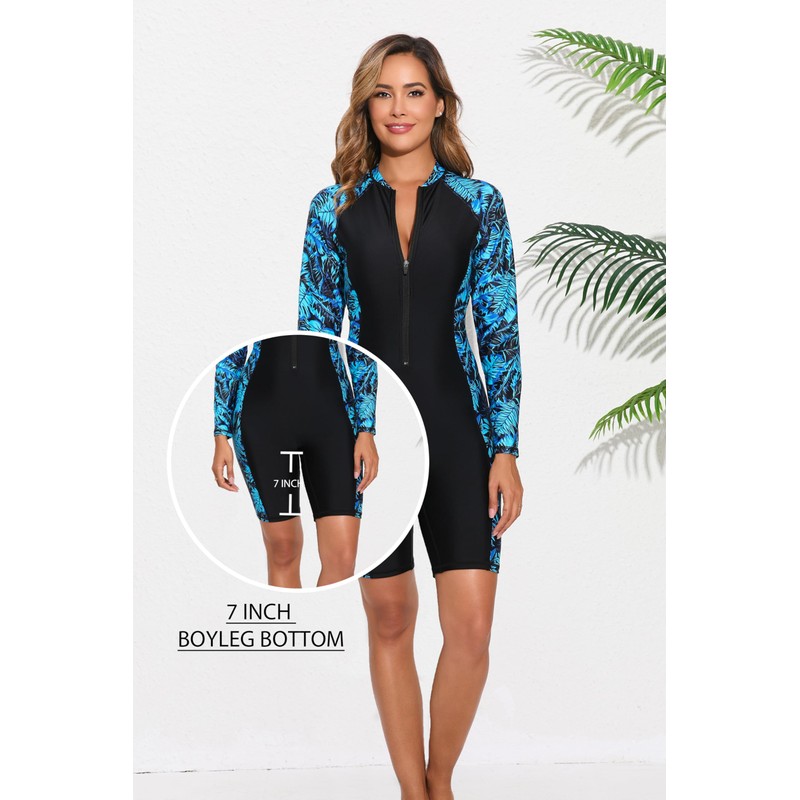 Halcurt Women's Boyleg One Piece Rash Guard with Built in