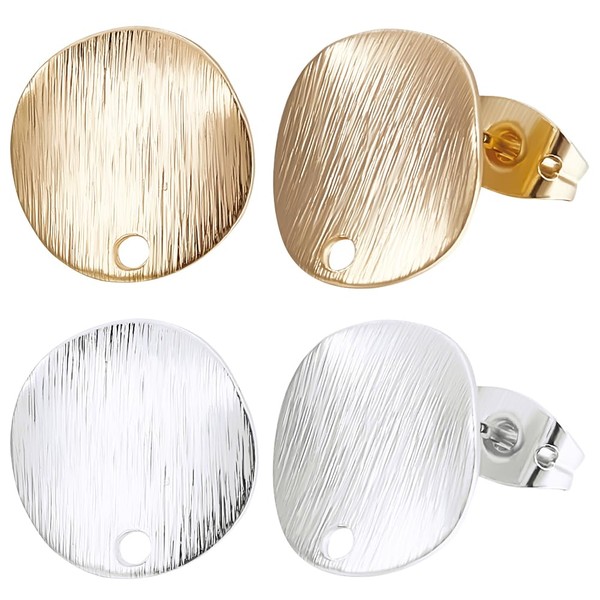 Beebeecraft 20Pcs 2 Colors Flat Round Stud Earring Findings 18K