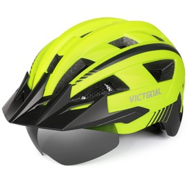 VICTGOAL Bike Helmet for Men Women with Led Light Detachable Magnetic Goggles Removable Sun Visor Mountain & Road Bicycle Helmets Adjustable Size Adult Cycling Helmets (M: 54-58 cm, Yellow)
