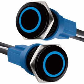 Ordentlich LED Latching Aluminum Push Button Switch 12-24V DC 20A 1NO On Off with Wire Socket (2, Blue, 16mm)