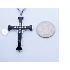Fashion Jewelry Large BLACK CHRISTIAN CROSS FAITH Pendant 925 Sterling Silver 28" Necklace Men