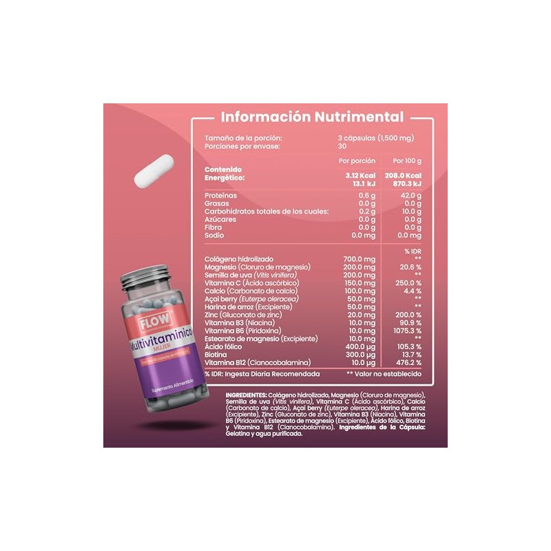 Vitaminas para Mujer - 90 Cápsulas de 500 mg -
