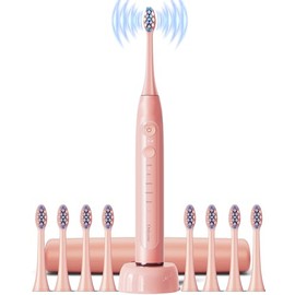 Onlyone Ultrasonic Electric Toothbrush for Adults, Rechargeable Electric Toothbrush Toothbrush with 8 Brush Heads, Travel Case, Charging Base & Wireless Charging - 5 Modes with Smart Timer