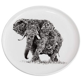 Maxwell & Williams DX0526 African Elephant Plate - Black and White - 20cm Diameter - Ceramic - Gift Boxed