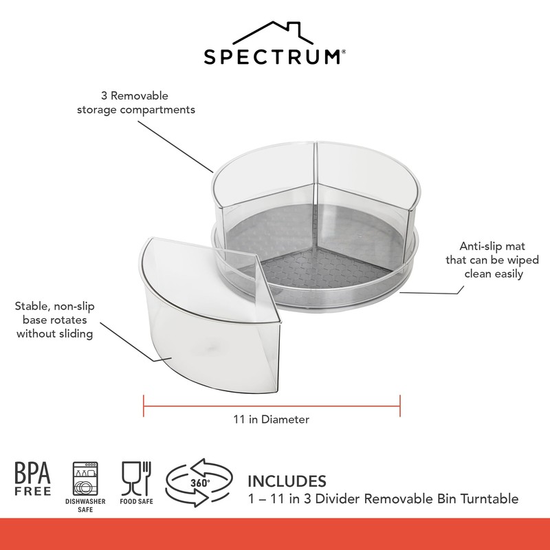 Spectrum Lazy Susan Organizer, Hexa 3 Divider with Removable Bins