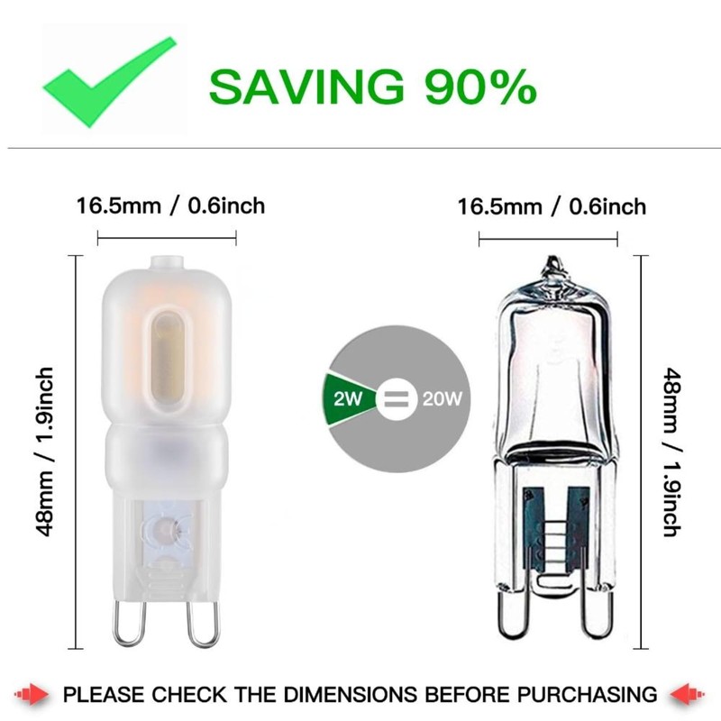 Sriomny G9 LED Bulb 2W Equivalent to 20、25W Halogen lamp