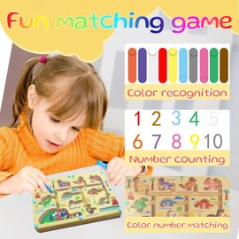 Magnetic Game Toy Maze Magnetic Game Wooden from 3 Years Educational Learning for Boys and Girls, Toy from 2 3 4 5 6 Years Children for Gifts (Style: Dinosaur)
