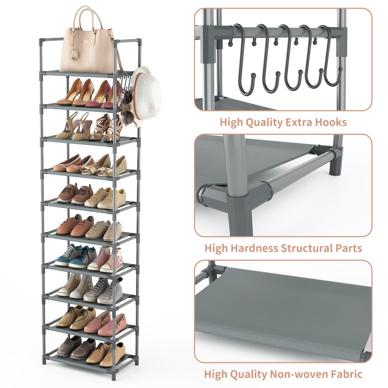 LANTEFUL 10 Tiers Tall Shoe Rack 20-25 Pairs Boots Organizer