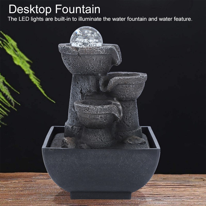 LED Illuminated Tabletop Waterfall Flowing Water Fountains with Ball for