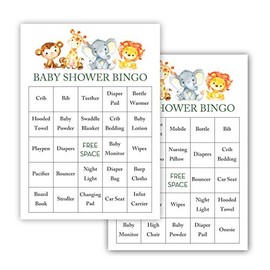 InvitationHouse Watercolor Jungle Animals Baby Shower Bingo Cards - Prefilled - Set of 24