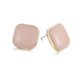 RUOFFETA Small Square Stud Earrings, Pure Colors Square Button Earrings for Women Enamel Square Post Earrings Delicate Pierced Earrings(Light Pink)