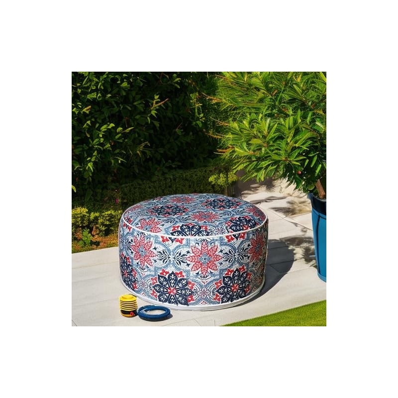 Kozyard Inflatable Ottoman Stool - Portable Round Pouf for Indoor/Outdoor