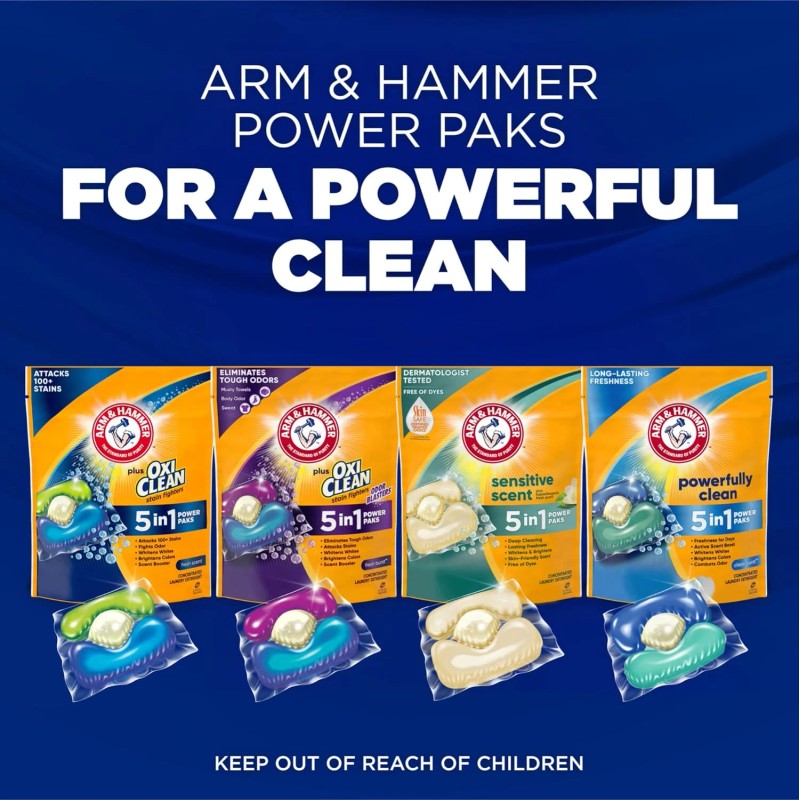 ARM & HAMMER Plus OxiClean 5-in-1 Laundry Detergent Power Pks,